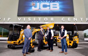 Pictured left to right are Mark Robinson of JCB dealer Gunn JCB, Dan Thomptone, JCB UK & Ireland Sales Director with two Directors of Brit Plant Hire - Bradley Edwards and Glyn Douglas.