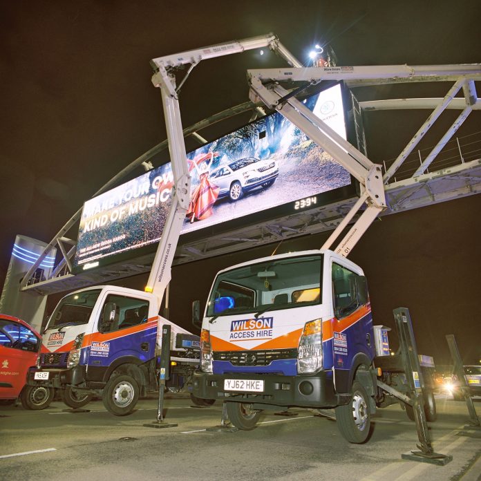 Wilson Access Truck Mounts used to repaint the Trafford Arch Digital Advertising Site in Manchester